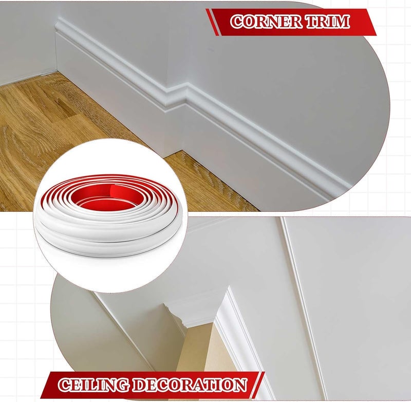 Innconee 32.8ft x 1.1 Inch Flexible Peel and Stick Molding Trim for Wall, Baseboard, Backsplash, Tile Edge, Chair Rail, Mirror-self Adhesive Trim for Bathroom Wall Door Floor Corner Window, White - Image 5